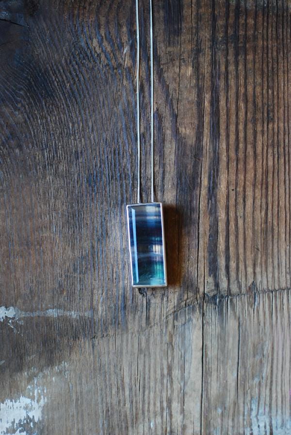 Midnight Sky Pendant Rare Banded Purple And Teal Faceted Fluorite All Natural