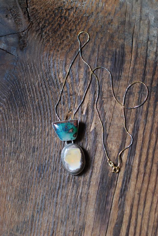 Endless Summer Drop Necklace Arizona Chrysocolla And Yellow Fire Opal