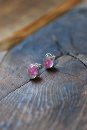 Bi-Color Pink Tourmaline Sterling Gem Studs