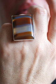 Gaia Ring Collectors Banded Chalcedony Agate Master Cut