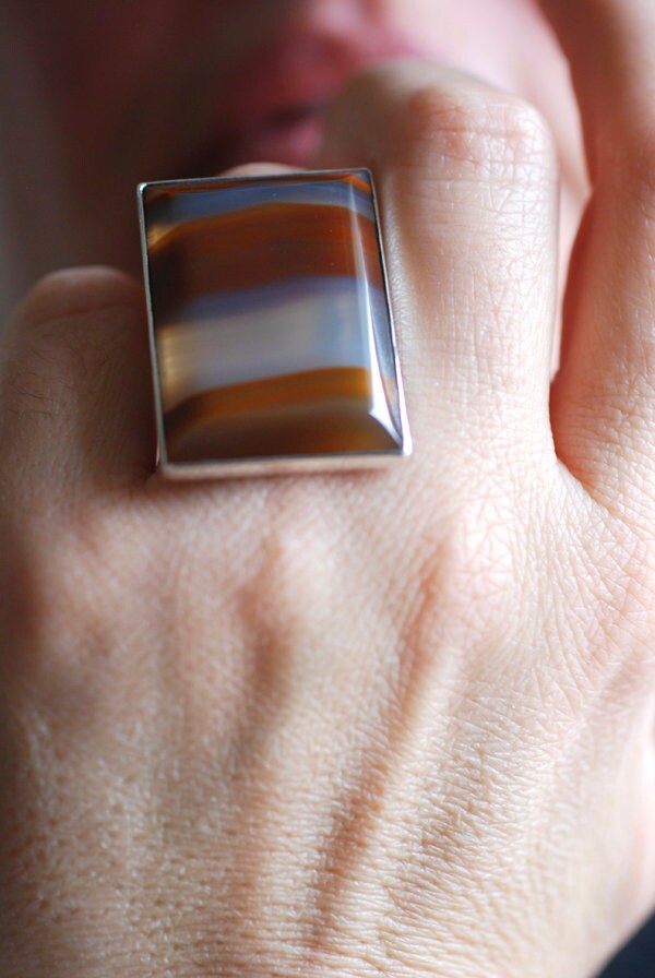 Gaia Ring Collectors Banded Chalcedony Agate Master Cut
