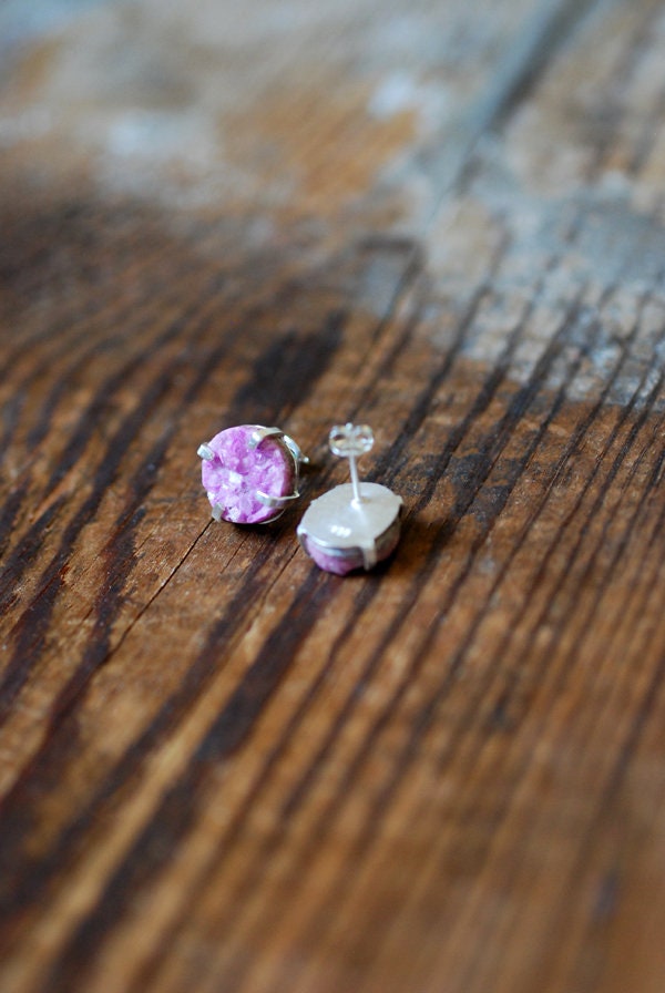 Pink Cobalto Calcite Mineral Stud Earrings All Natural Crystal Drusy