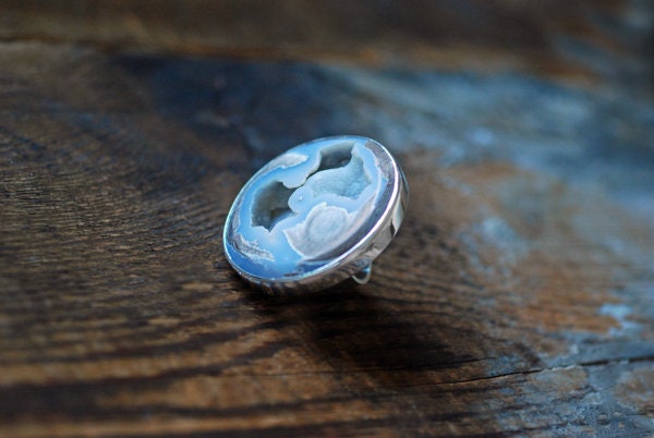 Snowball Ring Rare Pastel Blue Drusy Chalcedony