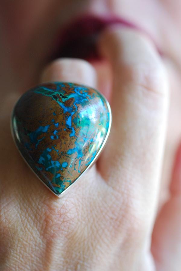 Dollybird Earth + Sky Ring Collector's Blue Green Azurite Malachite Chrysocolla Gem