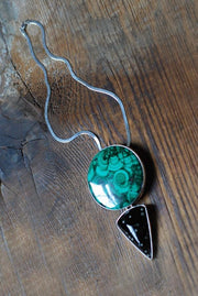 Midnight Malachite Necklace Collector's Cosmic Obsidian And Malachite