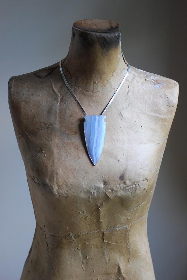 Gemmy Blue Chalcedony Arrowhead Statement Necklace