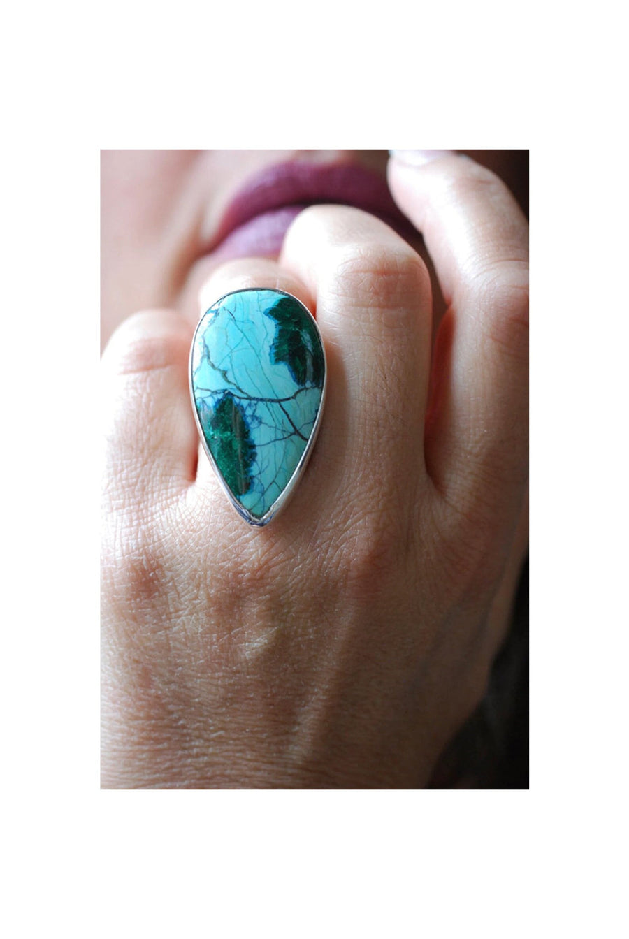 Flowers Ring Chatoyant Malachite Flowers In Chrysocolla