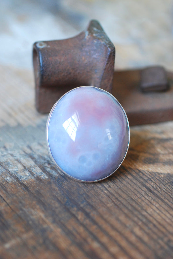 Lavender Sky Ring Gem Lepidolite with Pink Tourmaline