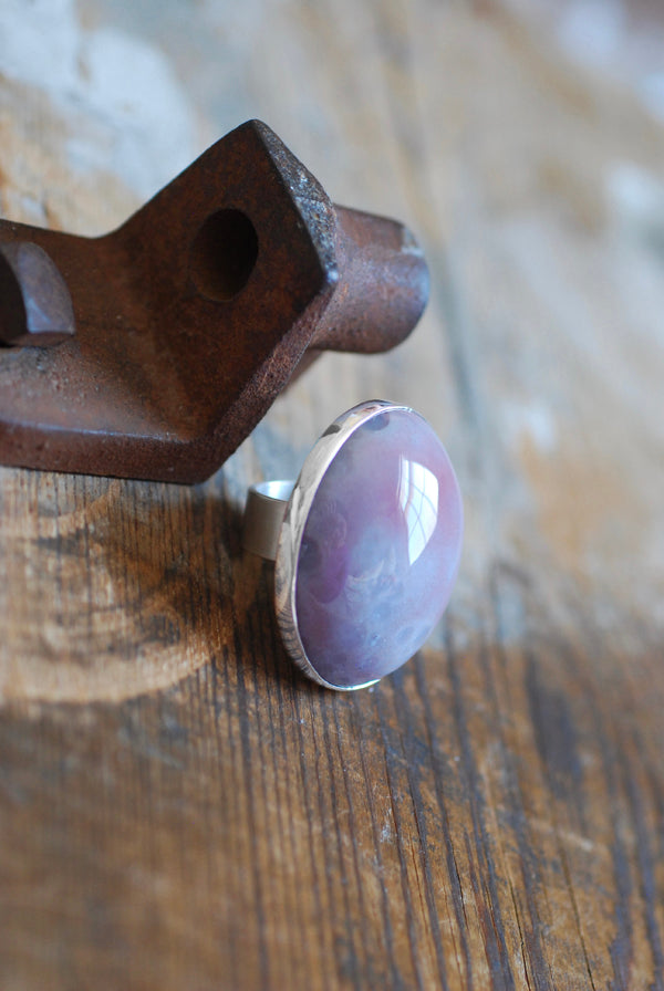 Lavender Sky Ring Gem Lepidolite with Pink Tourmaline
