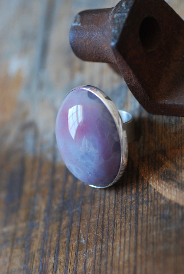 Lavender Sky Ring Gem Lepidolite with Pink Tourmaline