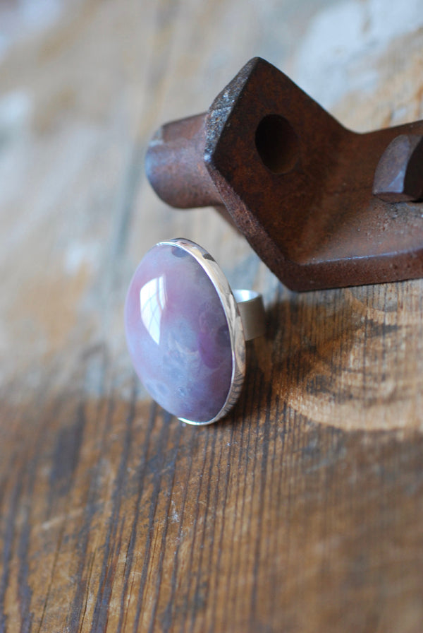 Lavender Sky Ring Gem Lepidolite with Pink Tourmaline