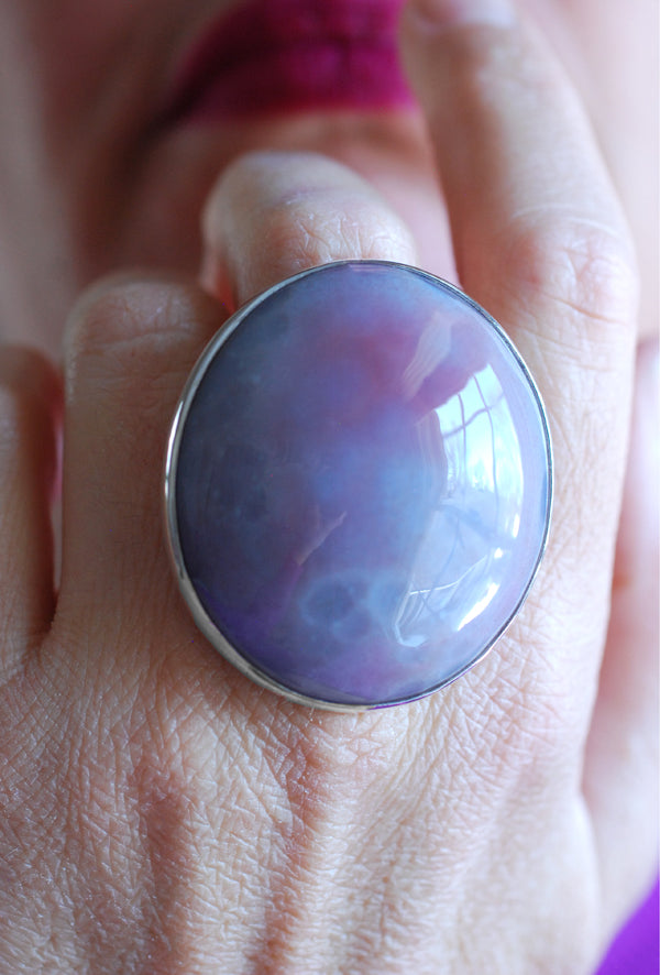 Lavender Sky Ring Gem Lepidolite with Pink Tourmaline