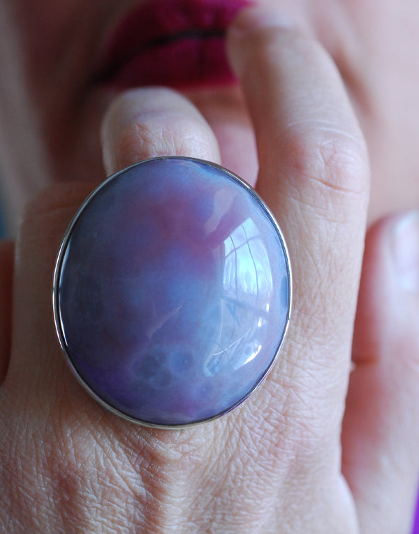 Lavender Sky Ring Gem Lepidolite with Pink Tourmaline