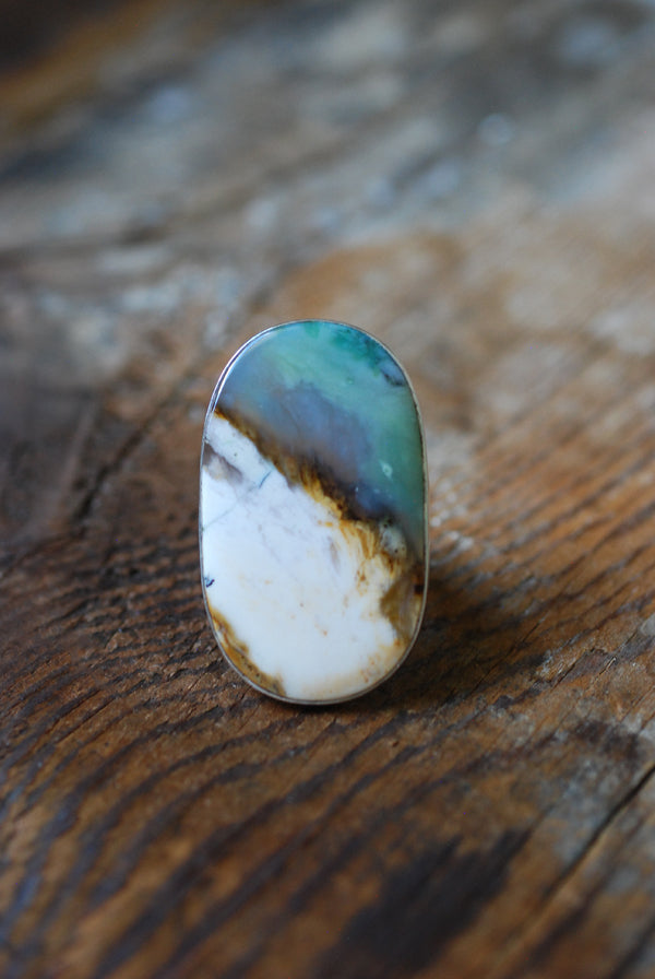 Sea Dune Ring Green Petrified Opal Wood