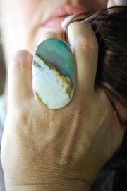 Sea Dune Ring Green Petrified Opal Wood
