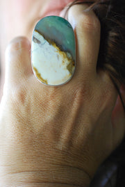 Sea Dune Ring Green Petrified Opal Wood