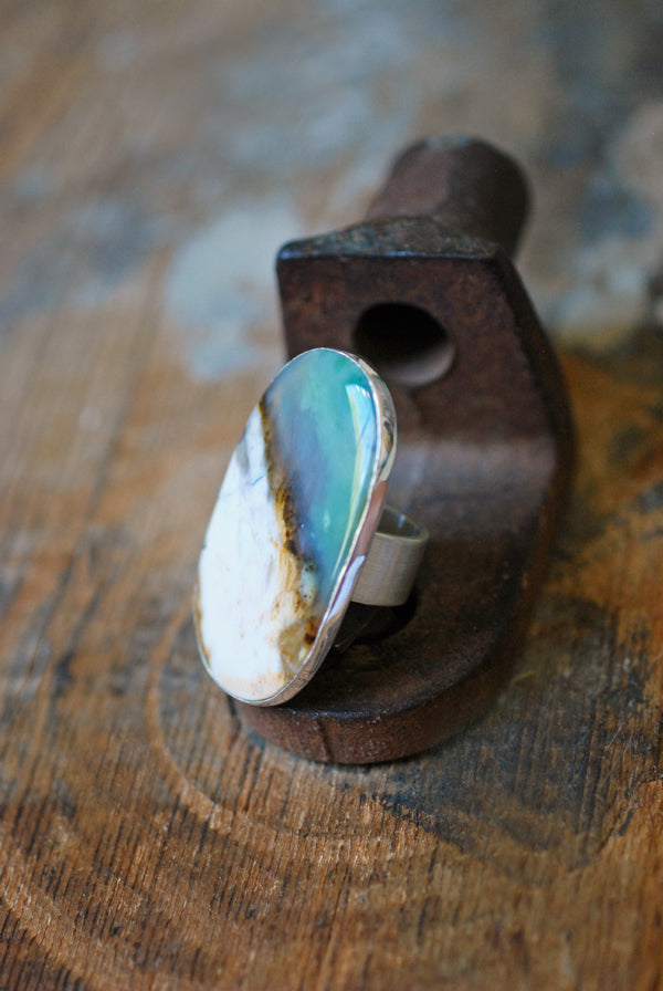 Sea Dune Ring Green Petrified Opal Wood