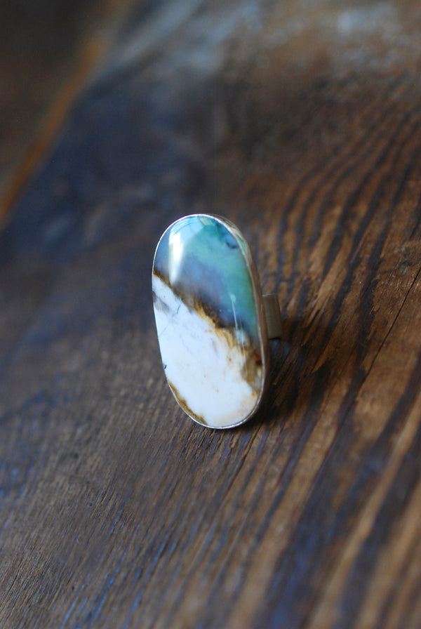 Sea Dune Ring Green Petrified Opal Wood