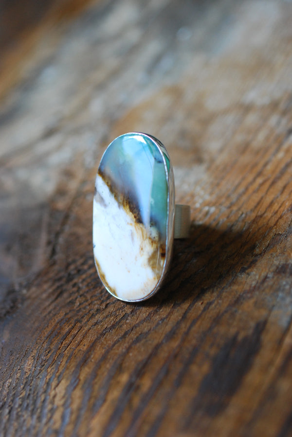 Sea Dune Ring Green Petrified Opal Wood