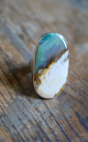 Sea Dune Ring Green Petrified Opal Wood