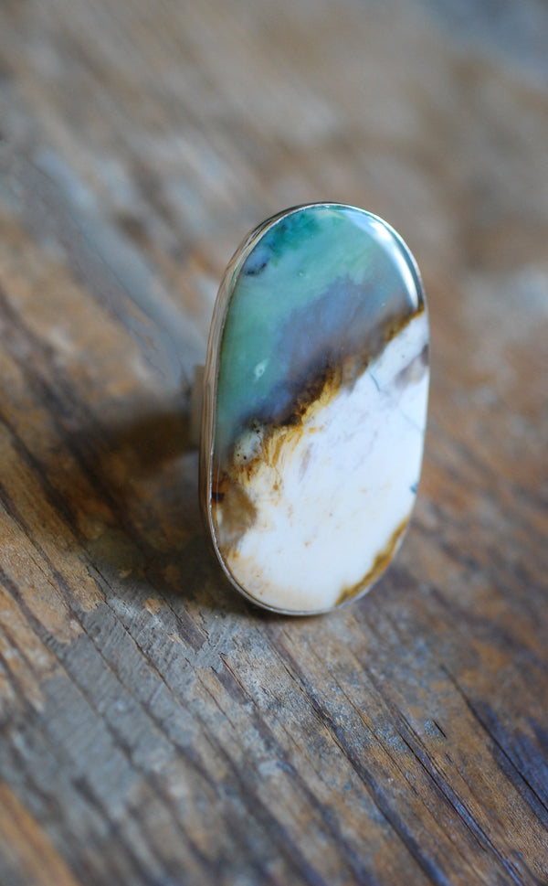 Sea Dune Ring Green Petrified Opal Wood