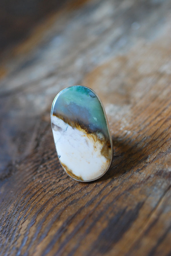 Sea Dune Ring Green Petrified Opal Wood
