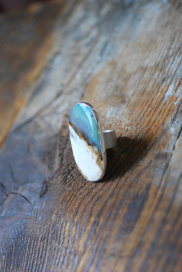 Sea Dune Ring Green Petrified Opal Wood