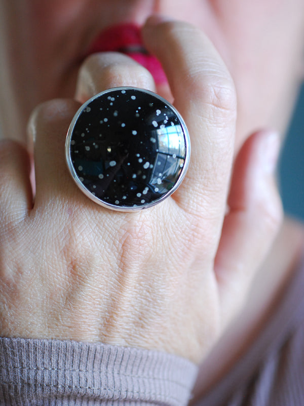 Snowy Night Ring Cosmic Obsidian