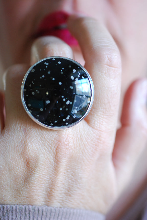 Snowy Night Ring Cosmic Obsidian
