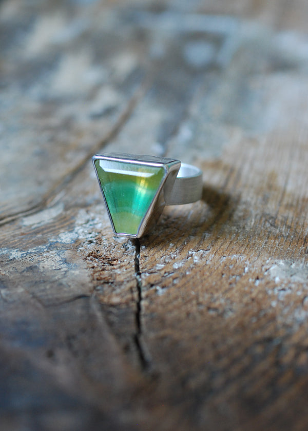 Sundrenched Ring Rare Yellow And Green Banded Fluorite All Natural