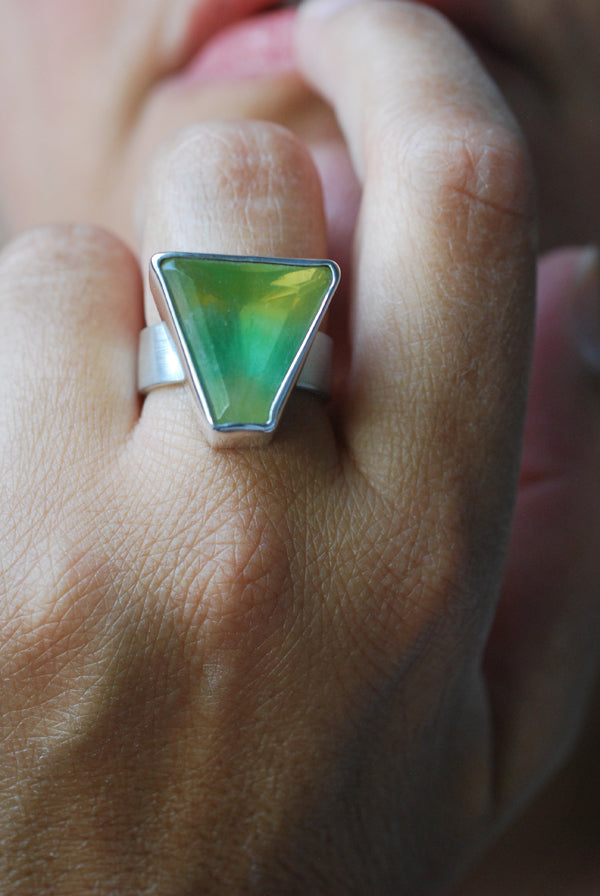 Sundrenched Ring Rare Yellow And Green Banded Fluorite All Natural