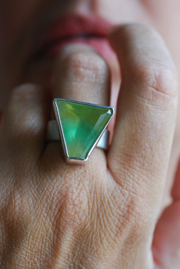 Sundrenched Ring Rare Yellow And Green Banded Fluorite All Natural