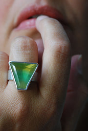 Sundrenched Ring Rare Yellow And Green Banded Fluorite All Natural