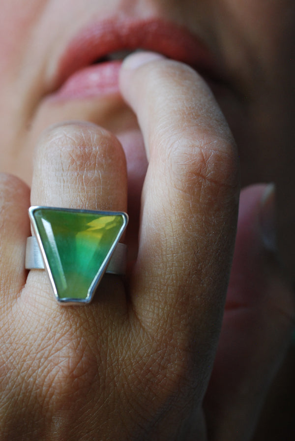 Sundrenched Ring Rare Yellow And Green Banded Fluorite All Natural