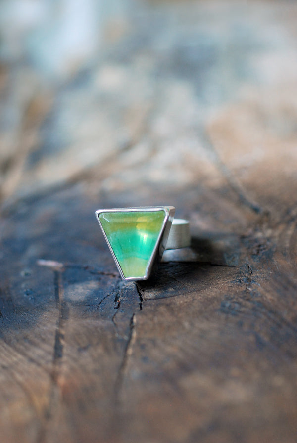 Sundrenched Ring Rare Yellow And Green Banded Fluorite All Natural