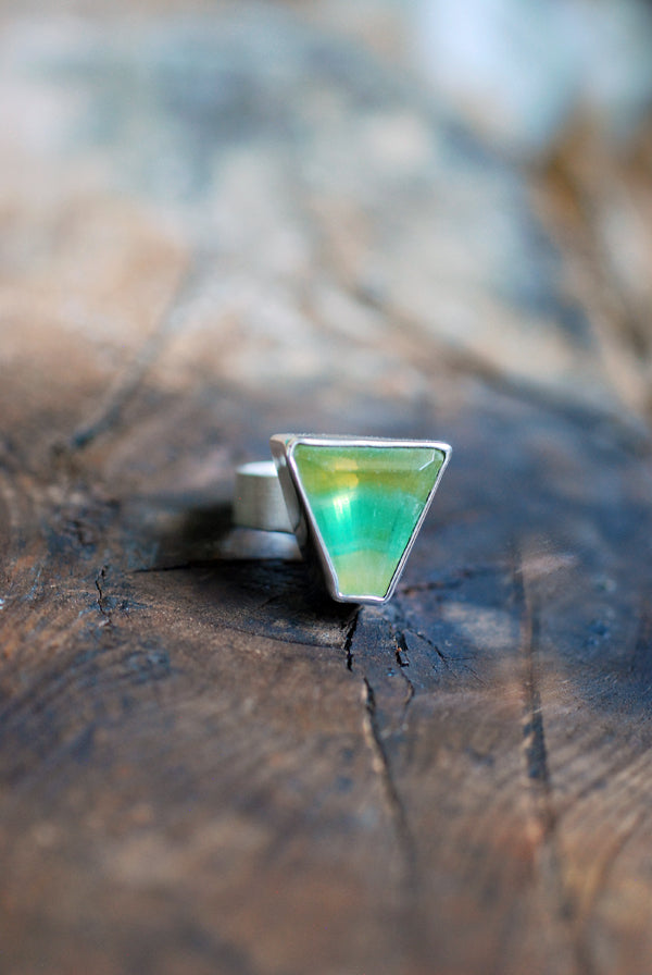 Sundrenched Ring Rare Yellow And Green Banded Fluorite All Natural