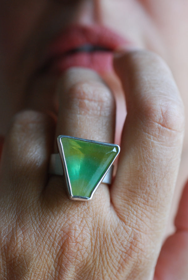 Sundrenched Ring Rare Yellow And Green Banded Fluorite All Natural