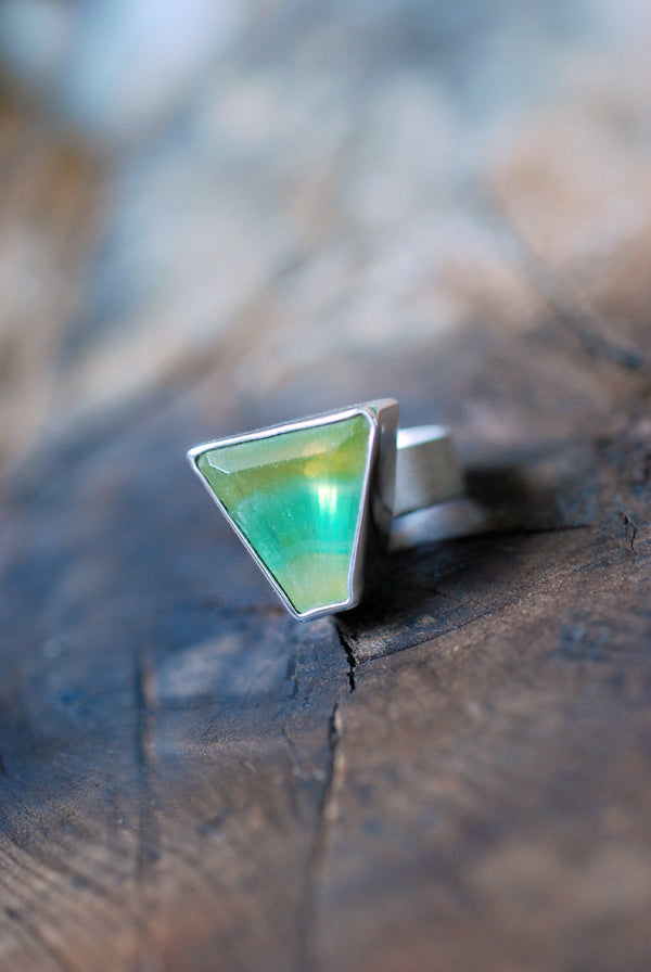 Sundrenched Ring Rare Yellow And Green Banded Fluorite All Natural