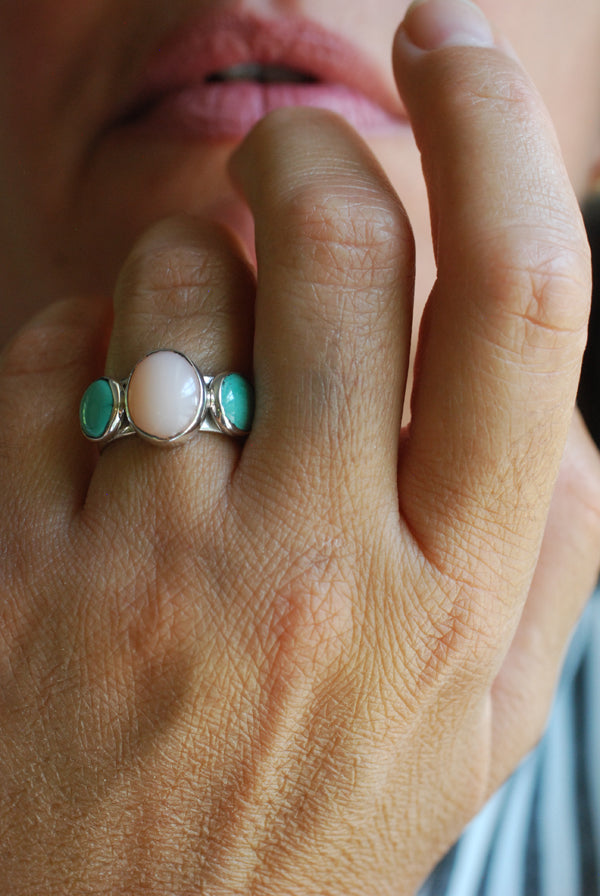 Dust And Bloom Ring American Turquoise And Pink Opal