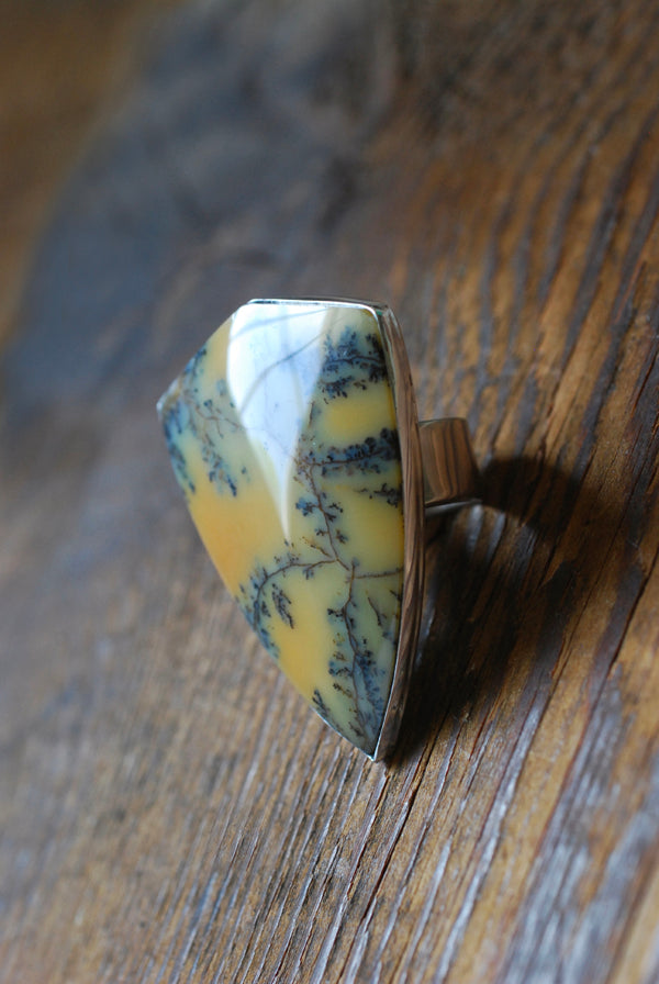 Wildflower Sunset Ring Rare Dendritic Opal