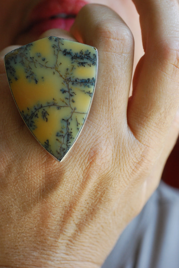 Wildflower Sunset Ring Rare Dendritic Opal