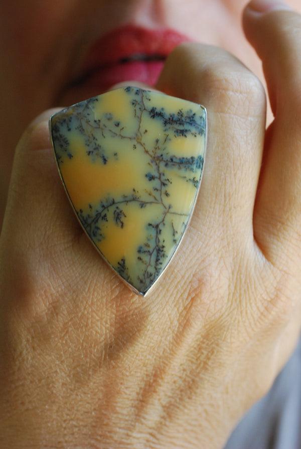 Wildflower Sunset Ring Rare Dendritic Opal