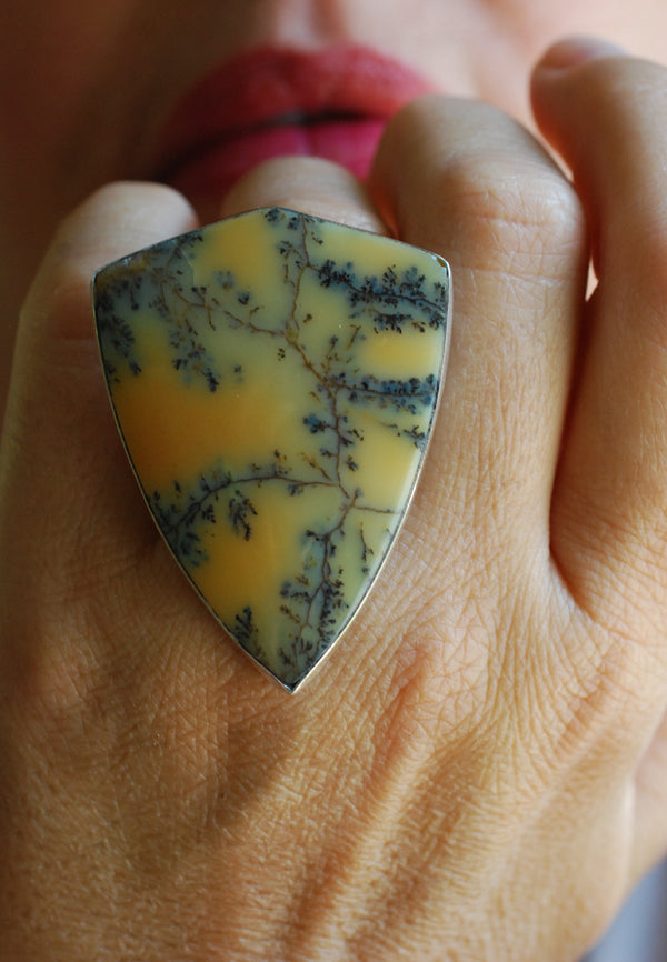 Wildflower Sunset Ring Rare Dendritic Opal