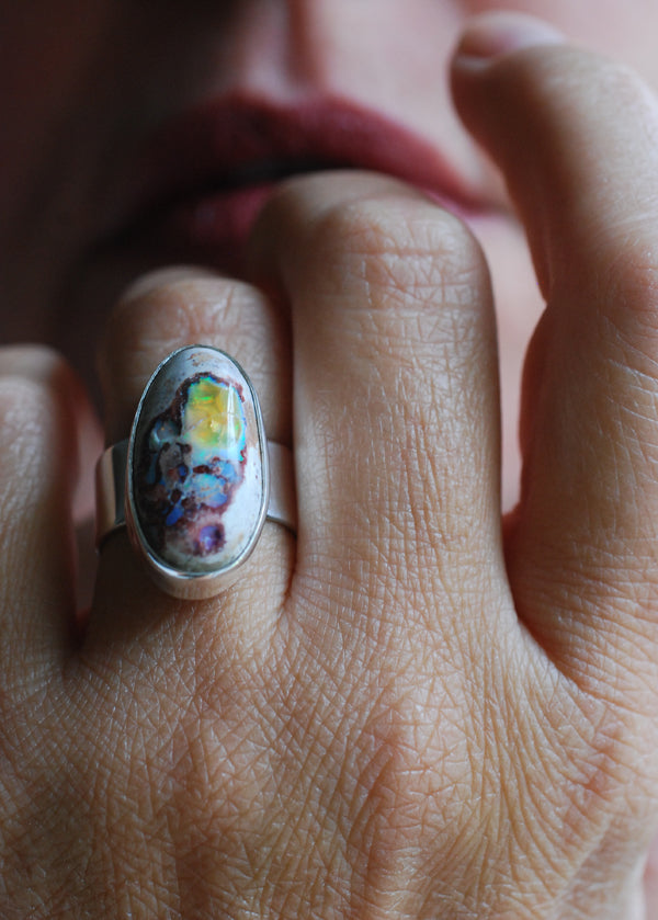 Inner Light Ring Rare Raw Yellow Rainbow Fire Opal
