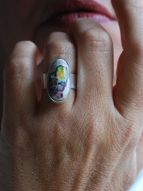 Inner Light Ring Rare Raw Yellow Rainbow Fire Opal